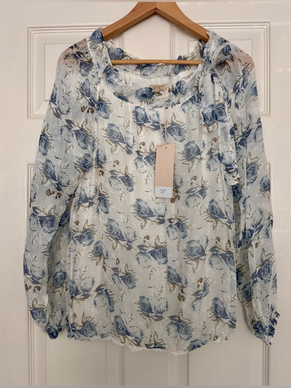 NWT Italian Silk Floral Blouse, Romantic Rose Print, Giusy, Size S